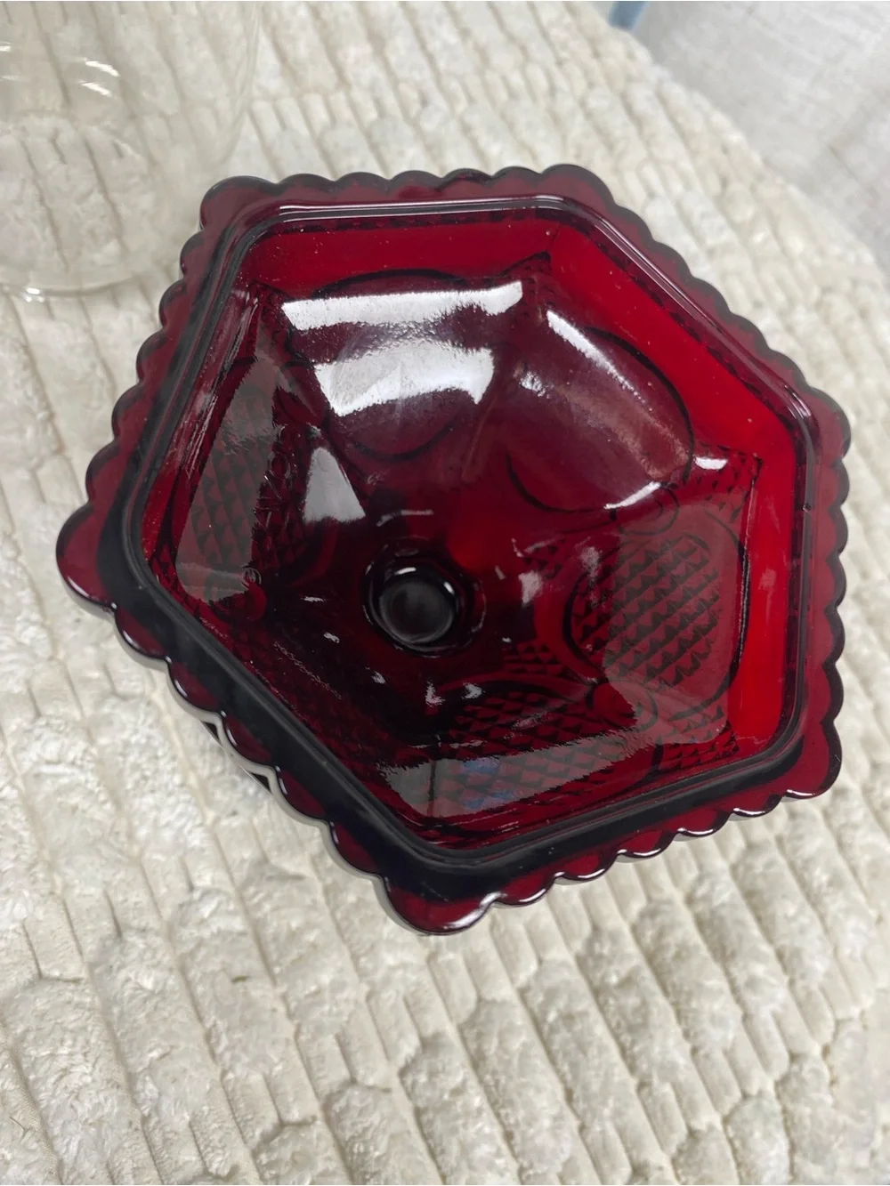 Vintage Avon 1876 Cape Cod Ruby Red Glass Hurricane Lamp & Clear Globe Chimney
